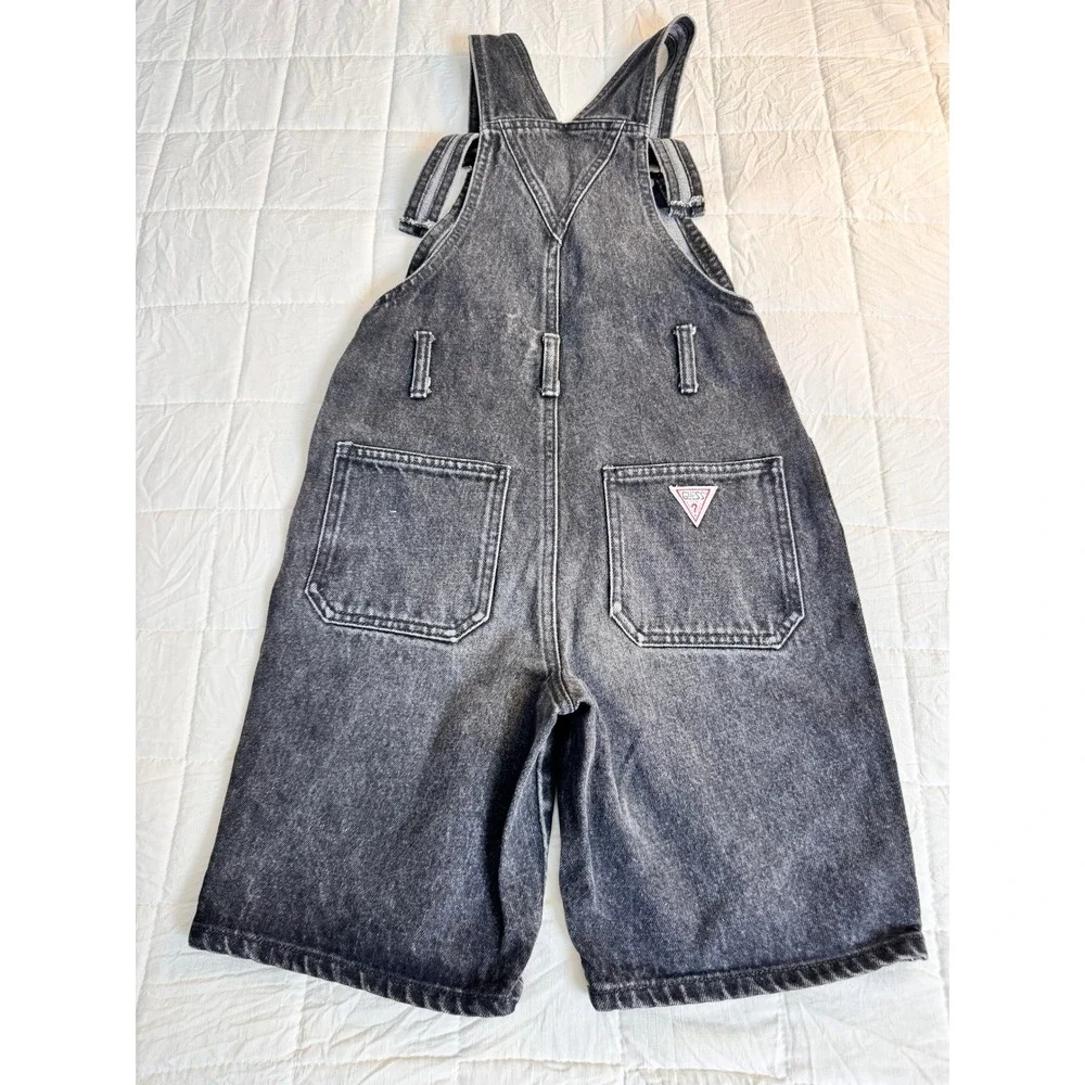Streetwear Vtg GUESS Kids Denim Overalls 90s Shorts Made in USA Size 7